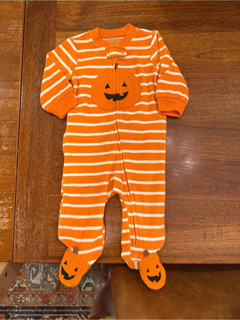 EUC Carters Orange Striped Pumpkin Footed One-Piece, 6 Months